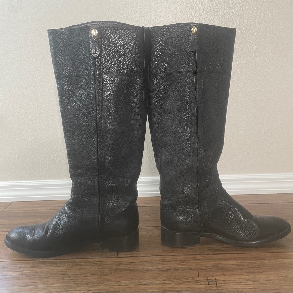 Black Leather Riding Boots with Gold Logo Tory Burch boots tall black boots - Picture 6 of 16